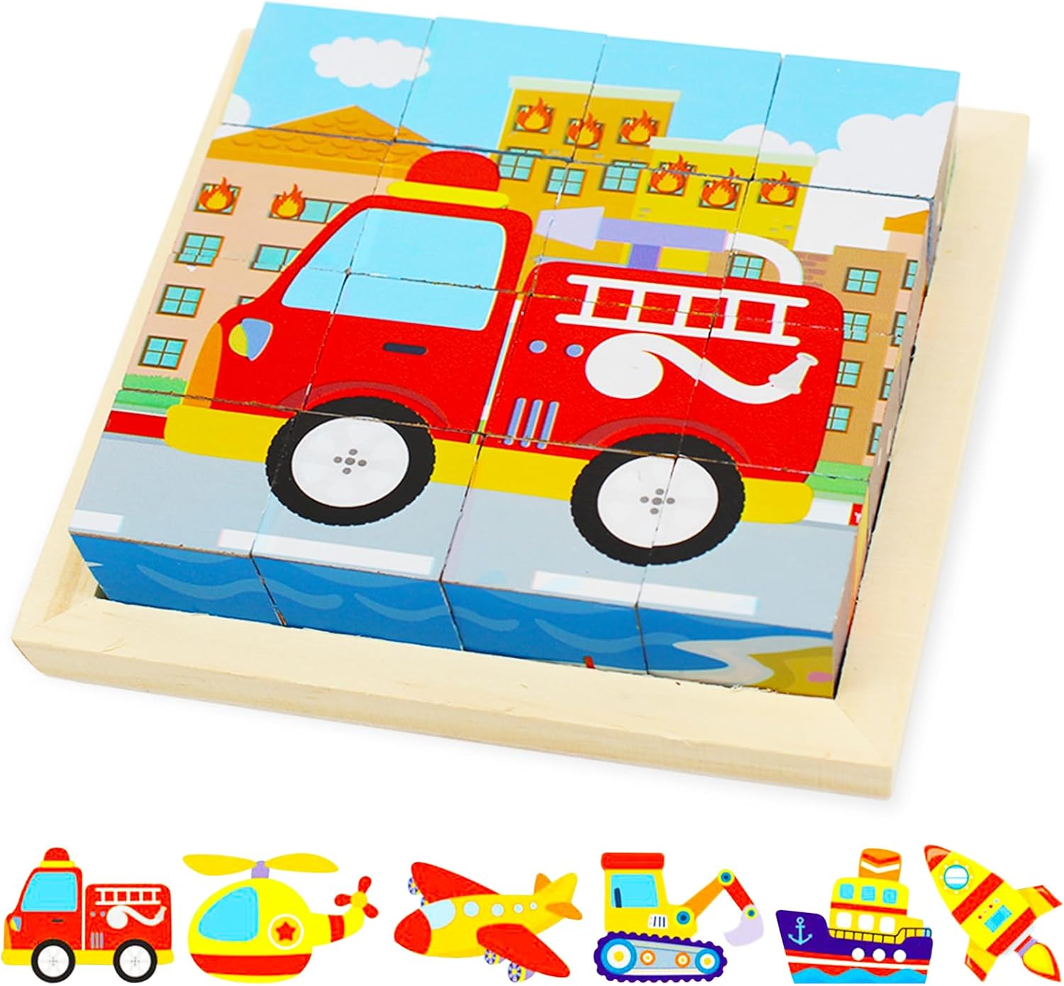 CubePuzzle– Spaß und Bildung - 3D-Holzklötze Puzzle Fahrzeug | Pädagogisches Holzspielzeug von Mein Kleines Baby