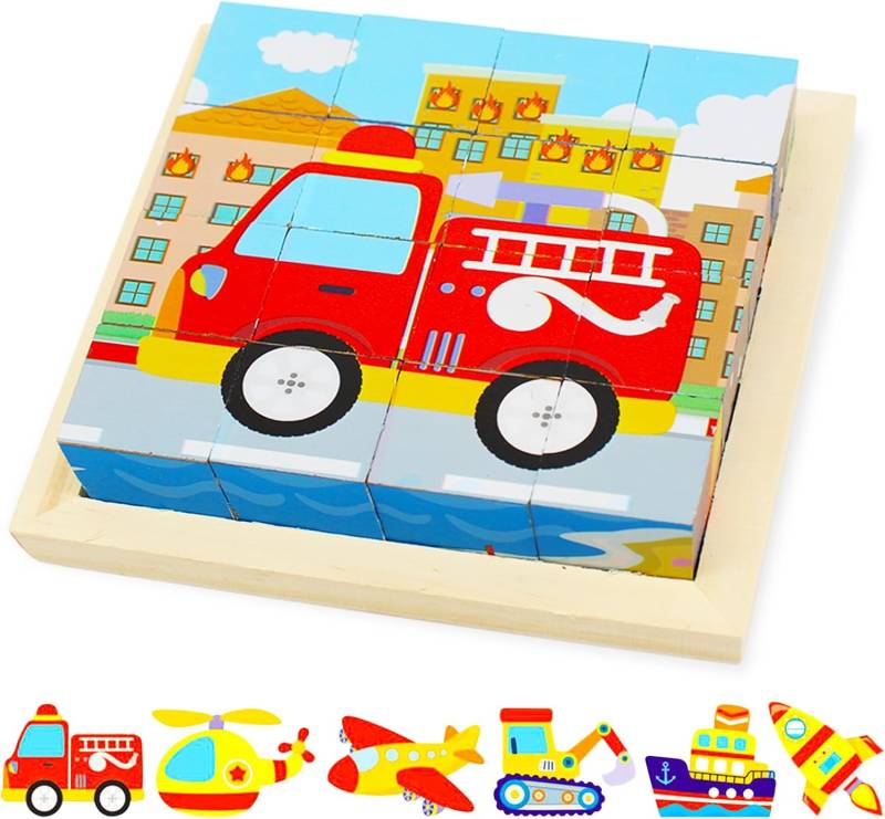 CubePuzzle– Spaß und Bildung - 3D-Holzklötze Puzzle Fahrzeug | Pädagogisches Holzspielzeug von Mein Kleines Baby