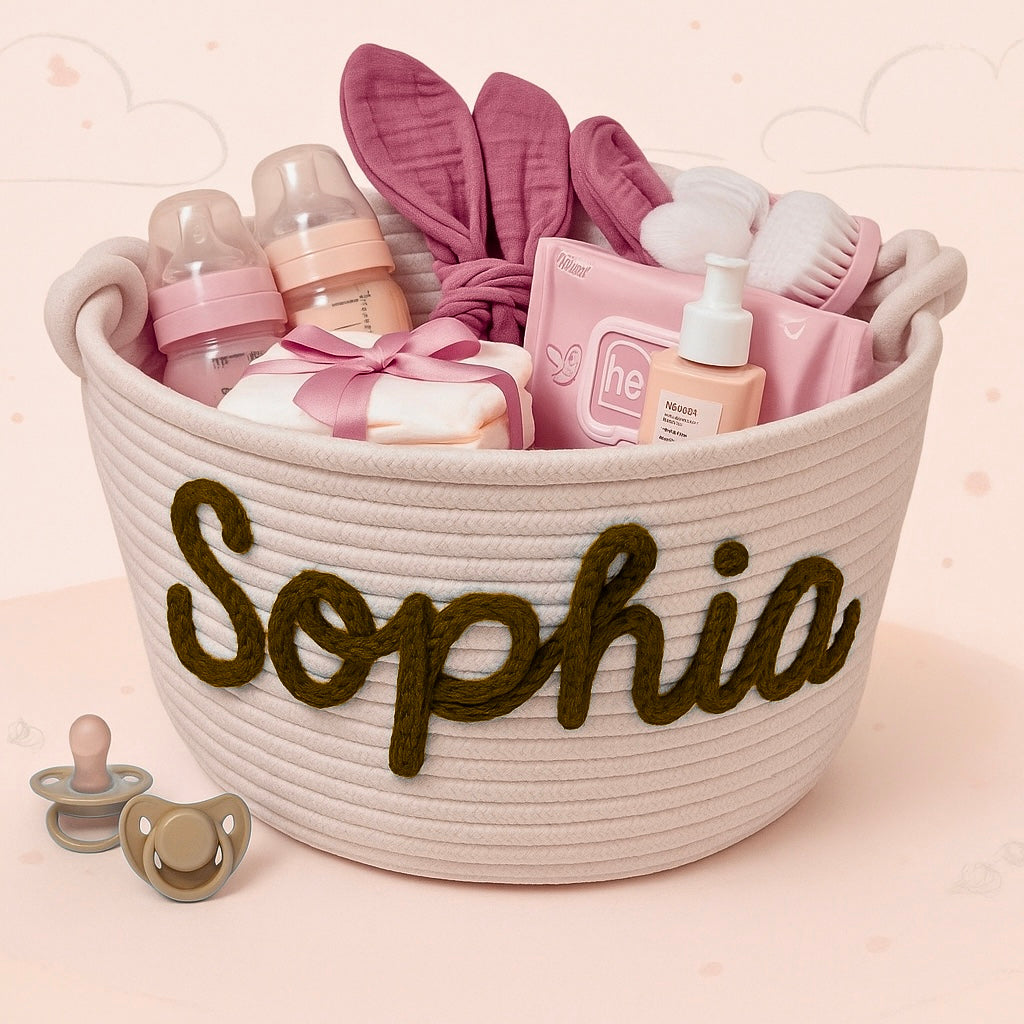 CuddleBasket– Hübsch&persönlich – personalisierter Windelkorb L (30x18cm) / Braun | Pädagogisches Holzspielzeug von Mein Kleines Baby