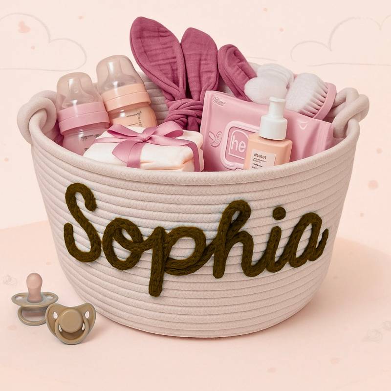 CuddleBasket– Hübsch&persönlich – personalisierter Windelkorb L (30x18cm) / Braun | Pädagogisches Holzspielzeug von Mein Kleines Baby