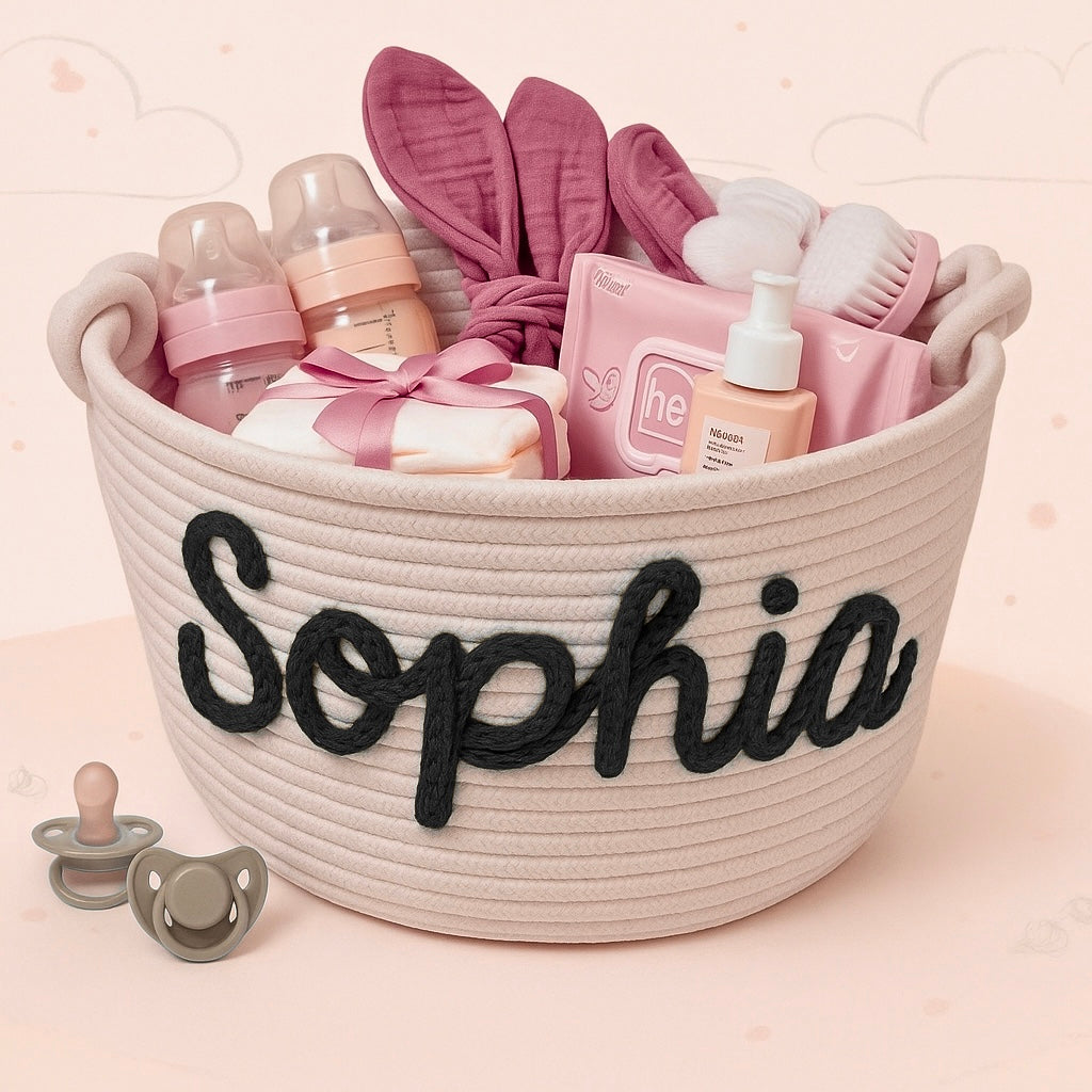 CuddleBasket– Hübsch&persönlich – personalisierter Windelkorb L (30x18cm) / Schwarz | Pädagogisches Holzspielzeug von Mein Kleines Baby