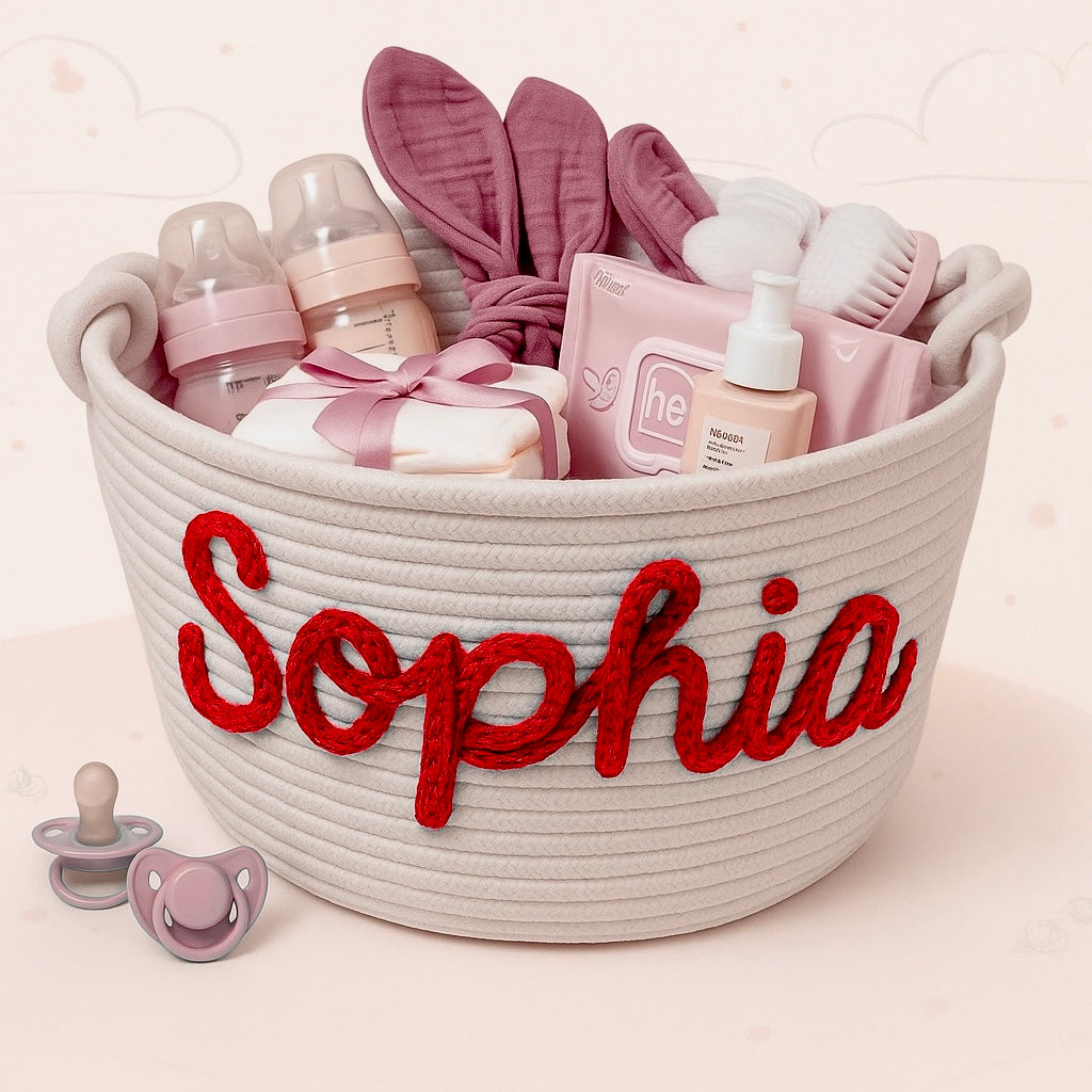 CuddleBasket– Hübsch&persönlich – personalisierter Windelkorb M (24x18cm) / Rot | Pädagogisches Holzspielzeug von Mein Kleines Baby