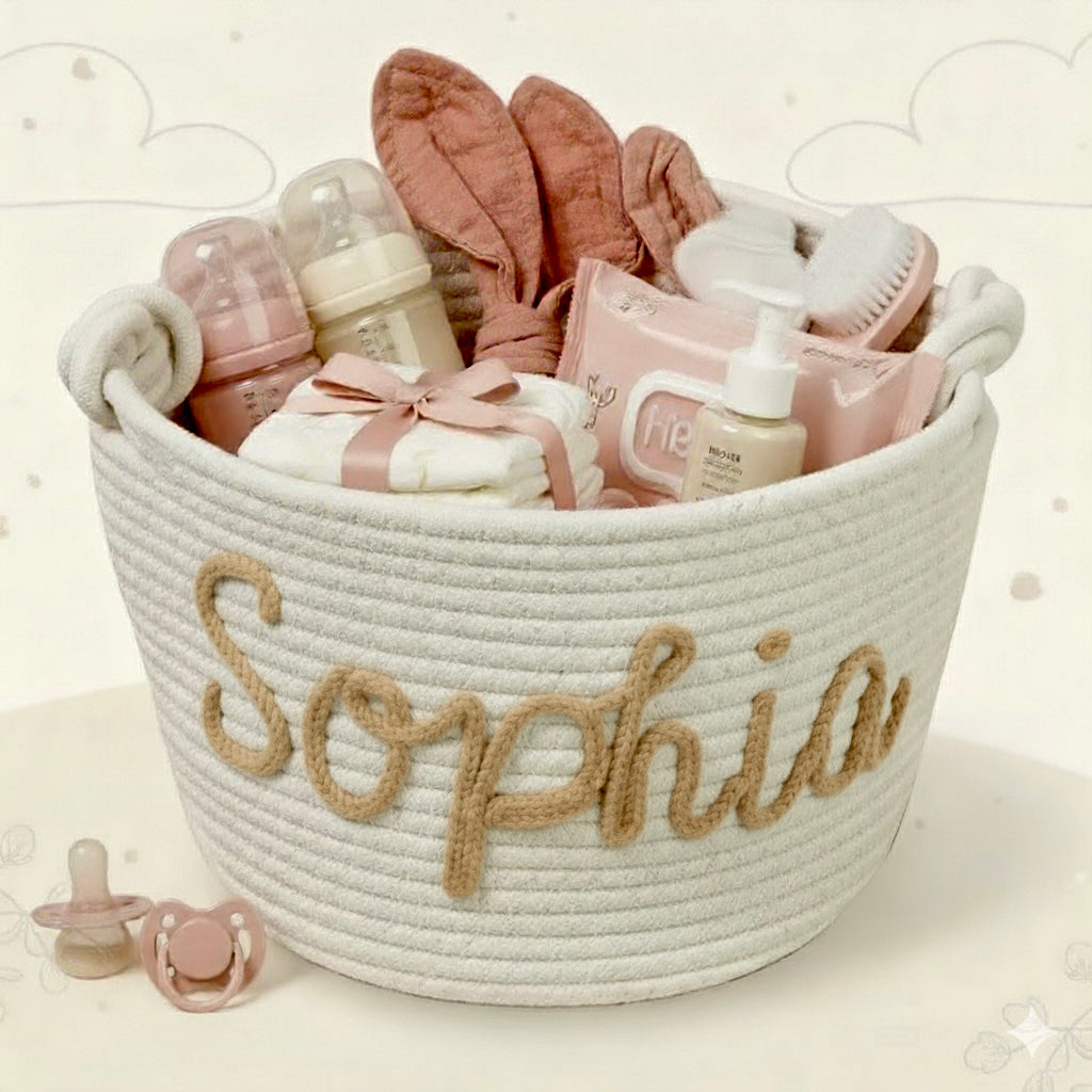 CuddleBasket– Hübsch&persönlich – personalisierter Windelkorb S (21x18cm) / Beige | Pädagogisches Holzspielzeug von Mein Kleines Baby