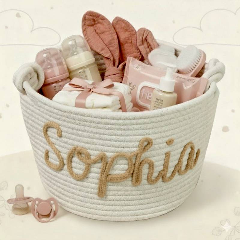 CuddleBasket– Hübsch&persönlich – personalisierter Windelkorb S (21x18cm) / Beige | Pädagogisches Holzspielzeug von Mein Kleines Baby