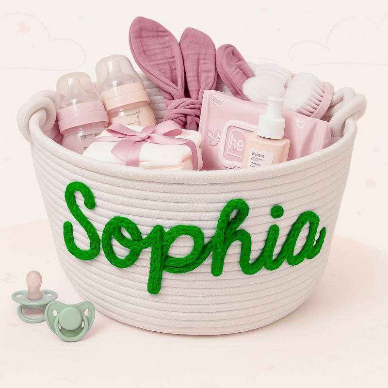 CuddleBasket – Sød & personlig – Personlig blekurv M (24x18cm) / Grøn | Pädagogisches Holzspielzeug von Mein Kleines Baby