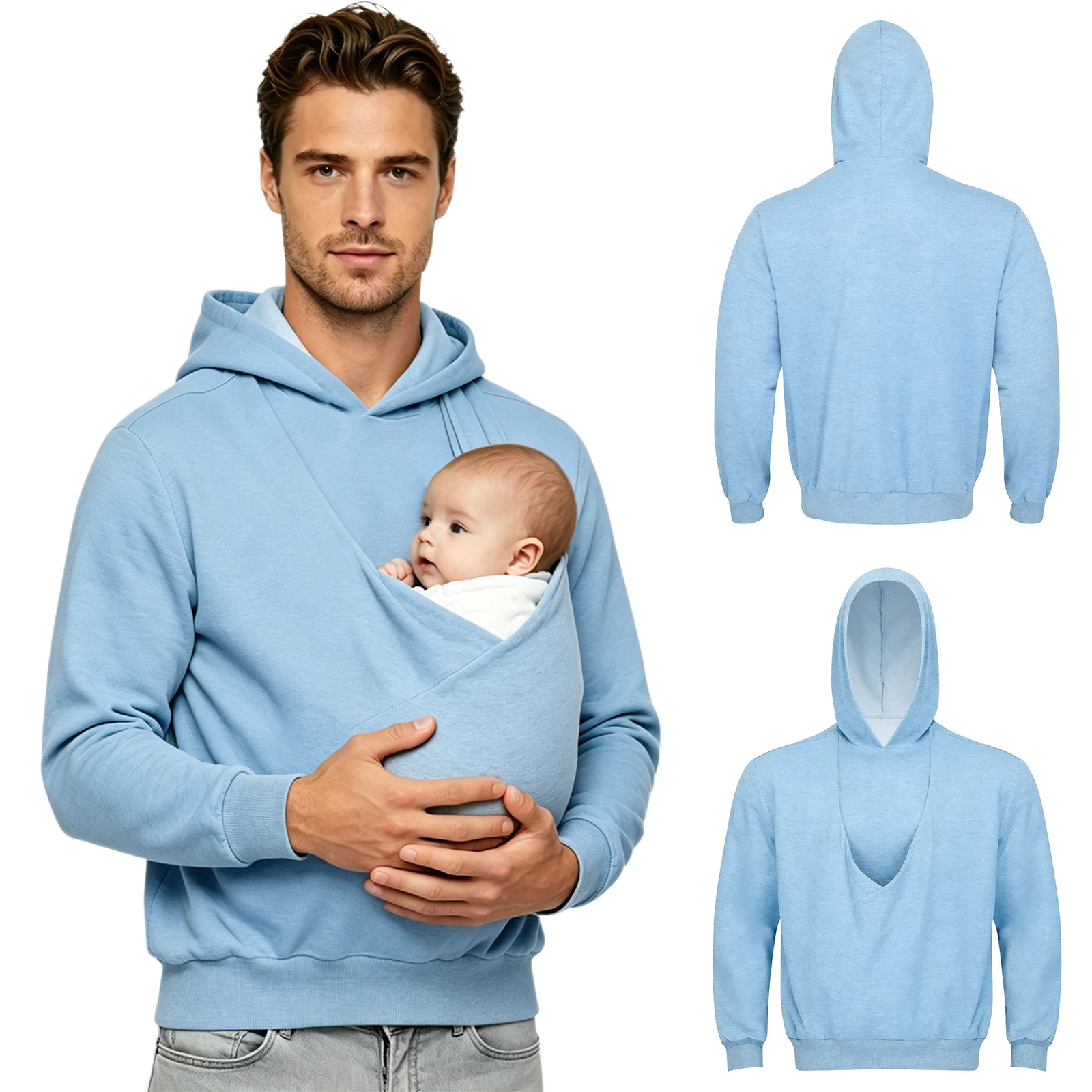 CuddleDad – Bequem & praktisch – Herren-Hoodie mit Baby-Tasche Blau / XXL | Pädagogisches Holzspielzeug von Mein Kleines Baby