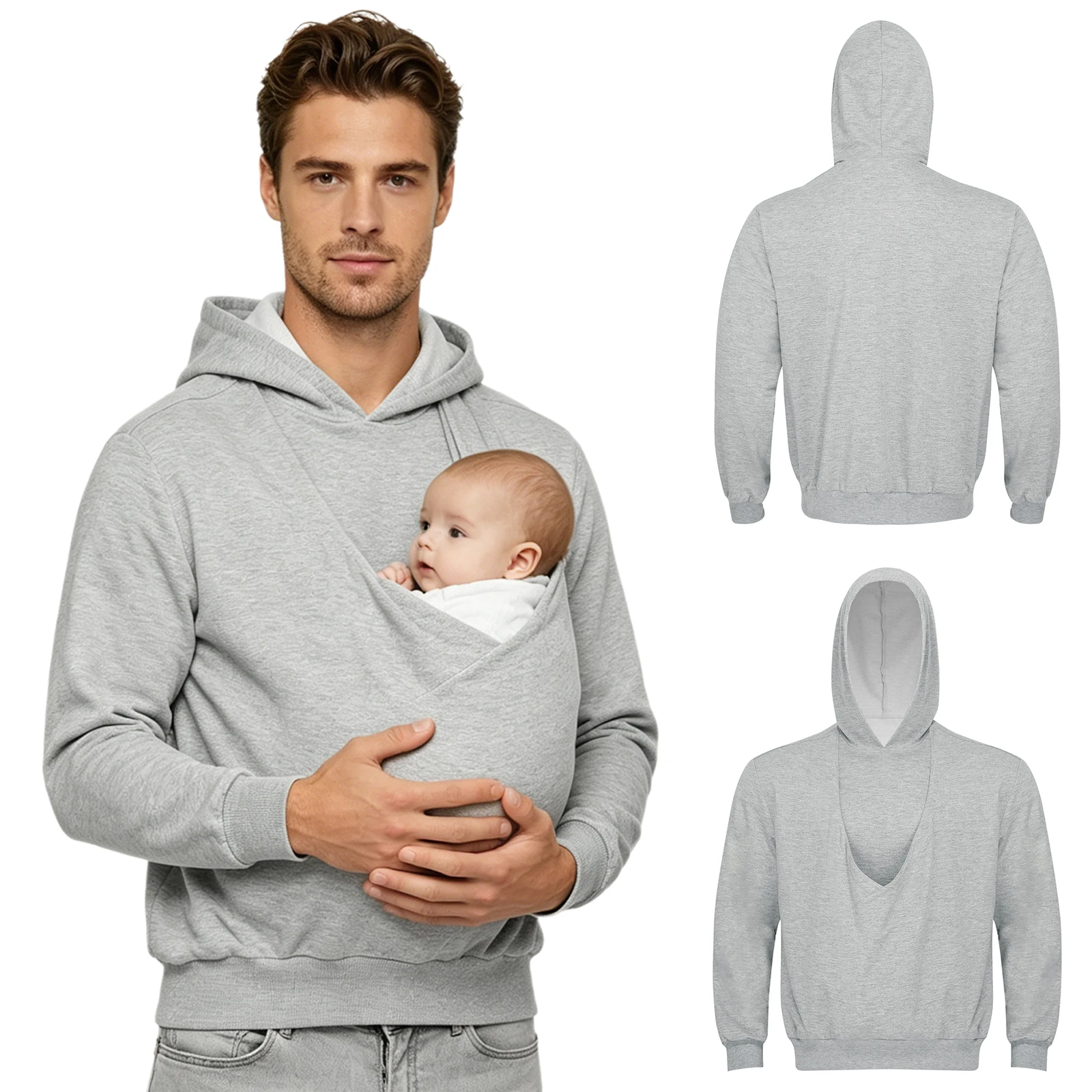 CuddleDad – Bequem & praktisch – Herren-Hoodie mit Baby-Tasche Grau / L | Pädagogisches Holzspielzeug von Mein Kleines Baby