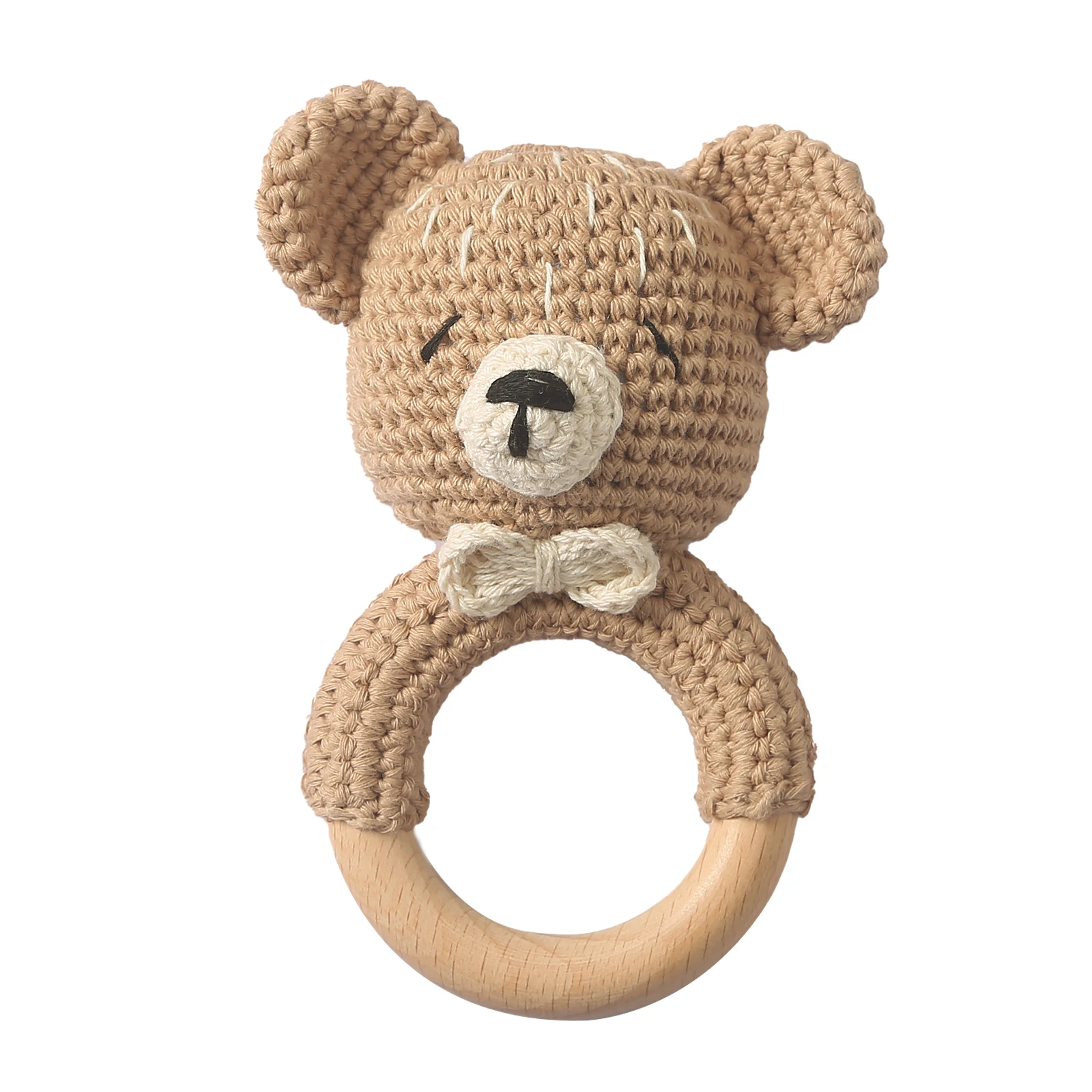 CuddleRattle – Weich & Verspielt – Gehäkelte Baby-Rassel mit Holzring Bär | Pädagogisches Holzspielzeug von Mein Kleines Baby