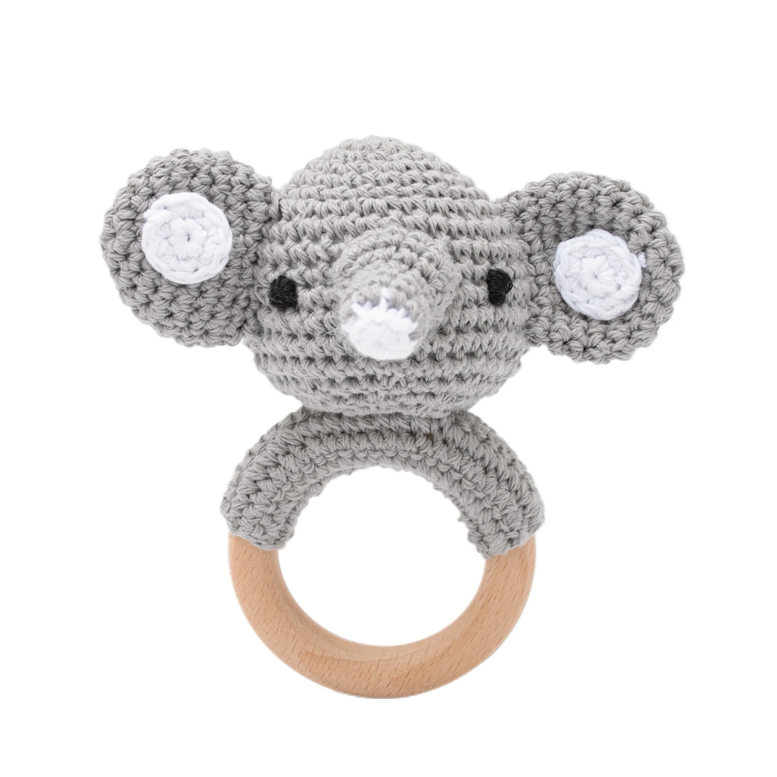 CuddleRattle – Weich & Verspielt – Gehäkelte Baby-Rassel mit Holzring Elefant | Pädagogisches Holzspielzeug von Mein Kleines Baby