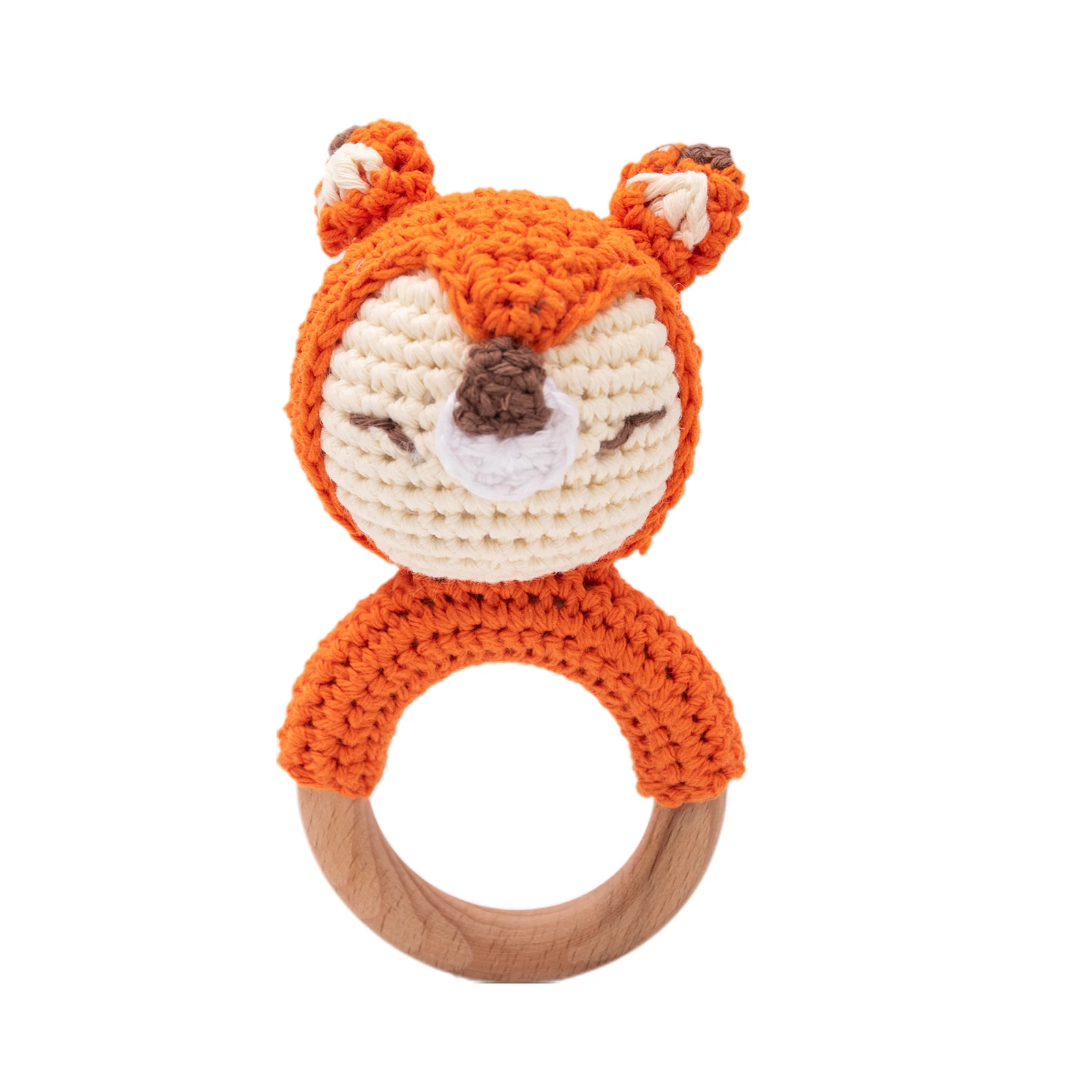 CuddleRattle – Weich & Verspielt – Gehäkelte Baby-Rassel mit Holzring Fuchs | Pädagogisches Holzspielzeug von Mein Kleines Baby