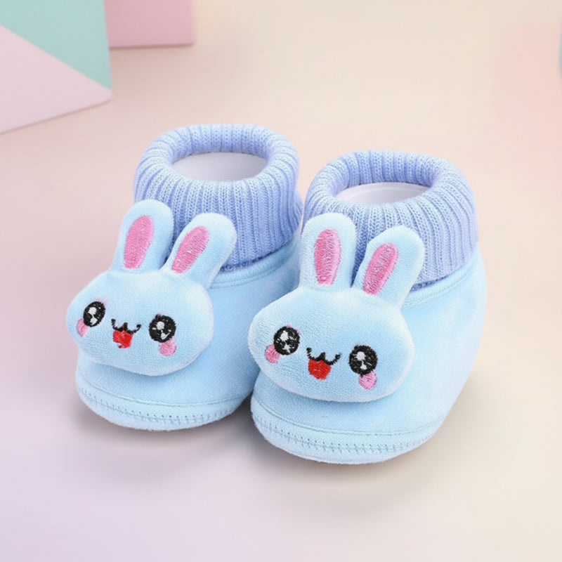CuddleSteps– Warm und rutschfest – Tier-Babyschuhe Blau / Kaninchen / 13 (9–12 Monate) | Pädagogisches Holzspielzeug von Mein Kleines Baby