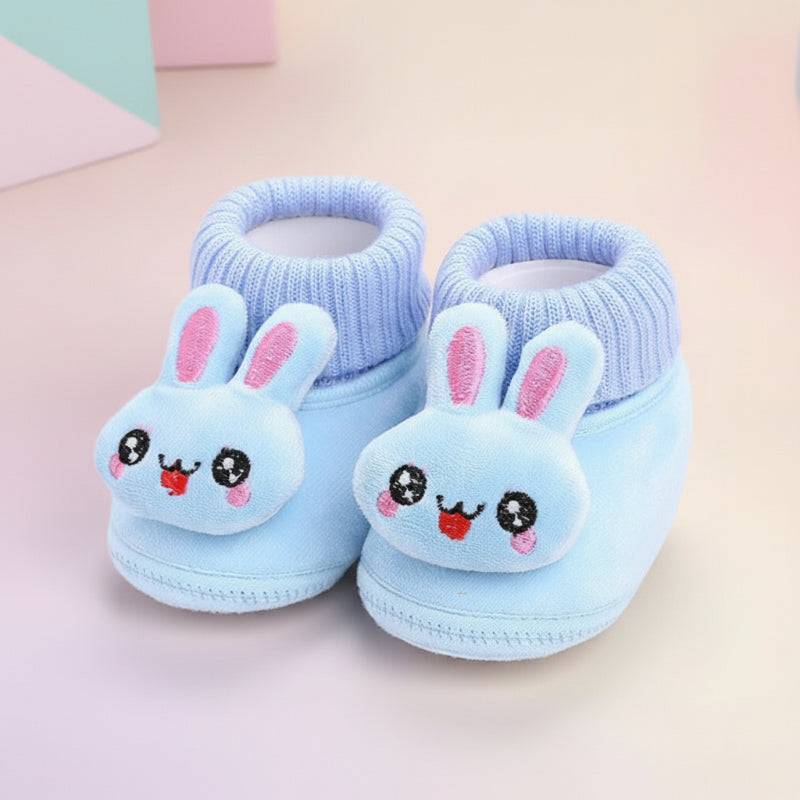 CuddleSteps– Warm und rutschfest – Tier-Babyschuhe Blau / Kaninchen / 13 (9–12 Monate) | Pädagogisches Holzspielzeug von Mein Kleines Baby
