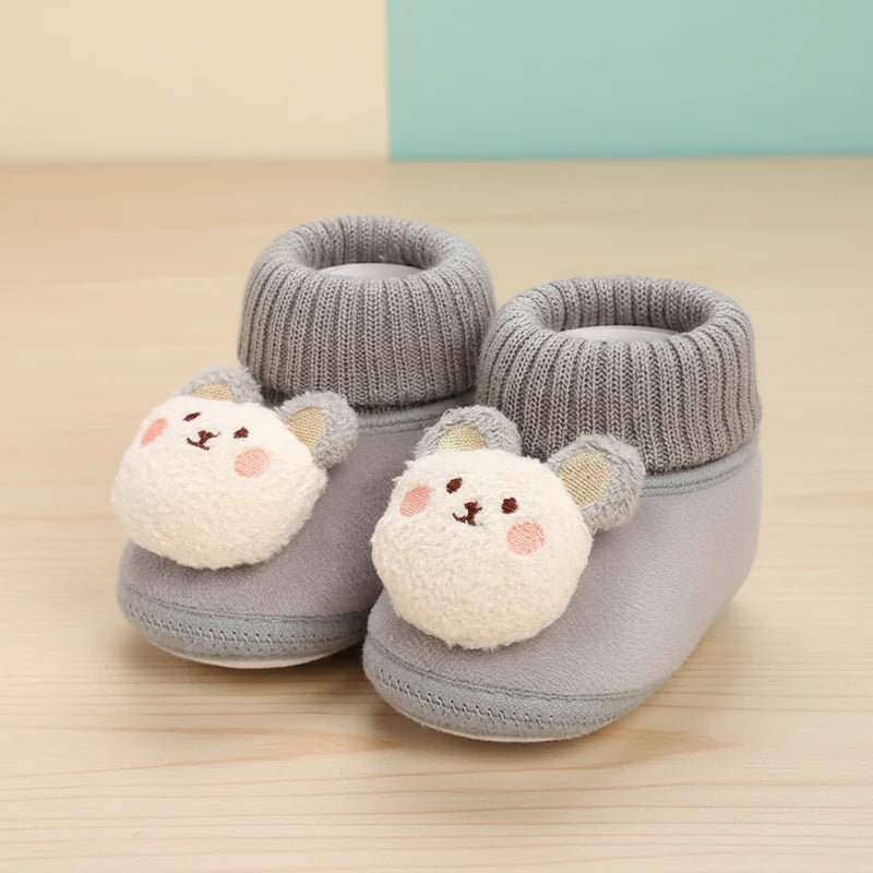 CuddleSteps– Warm und rutschfest – Tier-Babyschuhe Grau / Bier / 11 (3–6 Monate) | Pädagogisches Holzspielzeug von Mein Kleines Baby