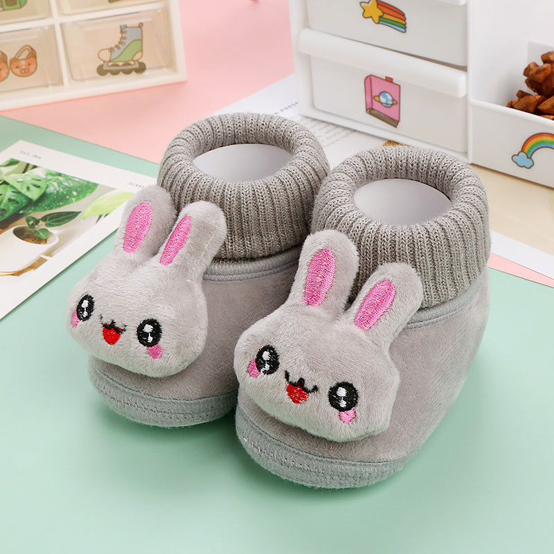 CuddleSteps– Warm und rutschfest – Tier-Babyschuhe Grau / Kaninchen / 12 (6–9 Monate) | Pädagogisches Holzspielzeug von Mein Kleines Baby