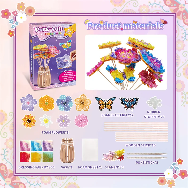 DIY Flower Poke Art – Kreativ & lehrreich – Blumen-Bastelset Blume und Schmetterling (inkl. Vase) | Pädagogisches Holzspielzeug von Mein Kleines Baby