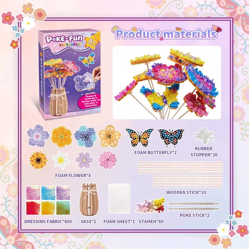 DIY Flower Poke Art – Kreativ & lehrreich – Blumen-Bastelset Blume und Schmetterling (inkl. Vase) | Pädagogisches Holzspielzeug von Mein Kleines Baby