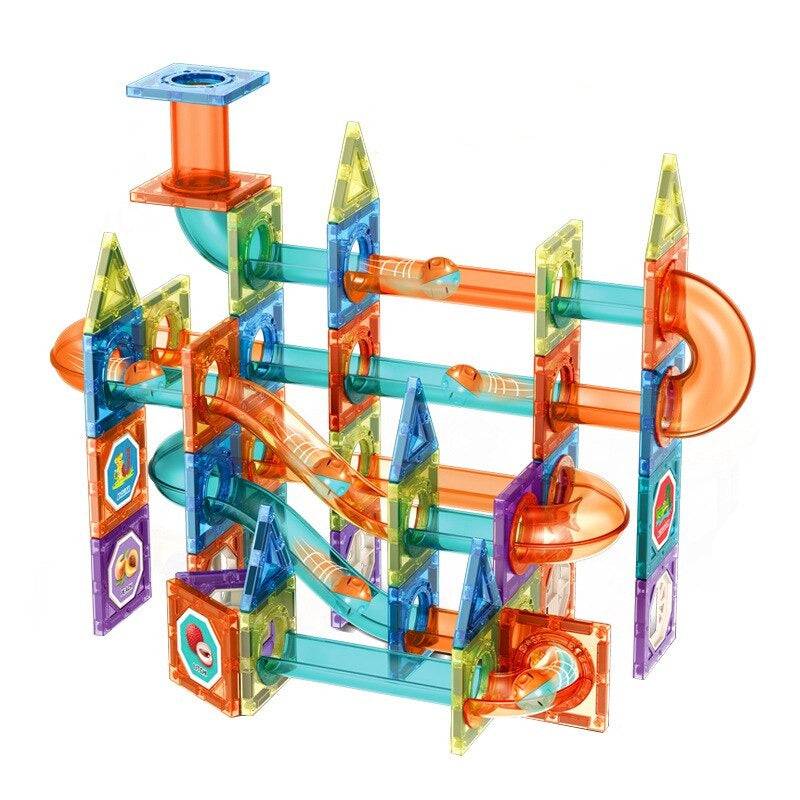 DIY Magnetic Marble Track™ - Wissenschaftlicher Murmelspaß - Magnetische Kachel-Murmelbahn 98er-Set | Pädagogisches Holzspielzeug von Mein Kleines Baby