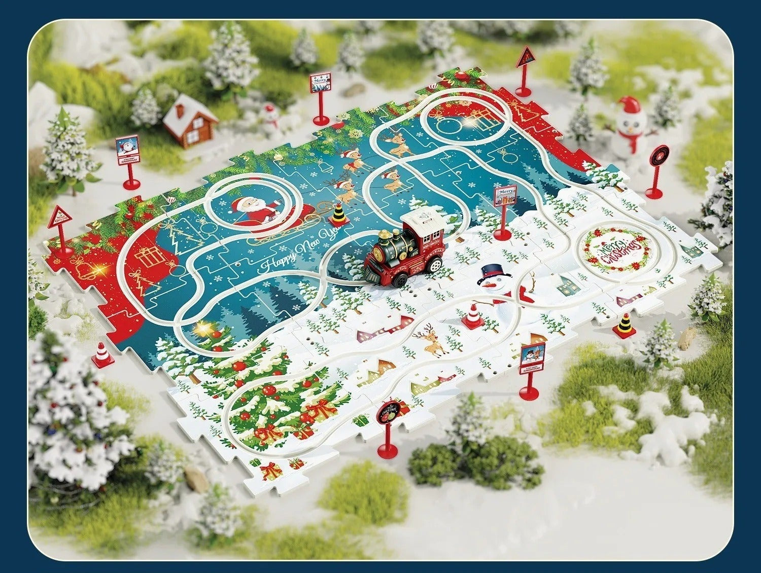 DIY Xmas Train Track™ - Bauen Sie Ihr eigenes Weihnachtswunderland - Weihnachtszug-Puzzle 25 Stück | Pädagogisches Holzspielzeug von Mein Kleines Baby