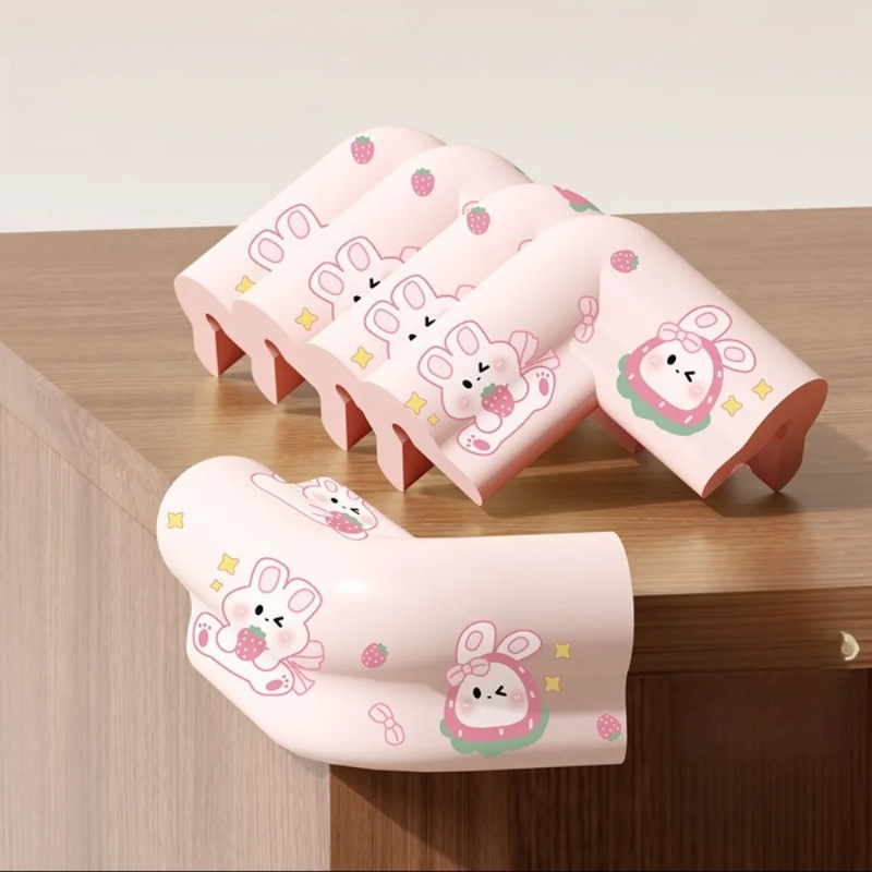 Desk Edge Guard Set – Sicher & sanft – Eckenschutz (5er-Set) Kaninchen / Rosa | Pädagogisches Holzspielzeug von Mein Kleines Baby
