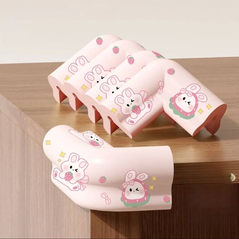 Desk Edge Guard Set – Sicher & sanft – Eckenschutz (5er-Set) Kaninchen / Rosa | Pädagogisches Holzspielzeug von Mein Kleines Baby