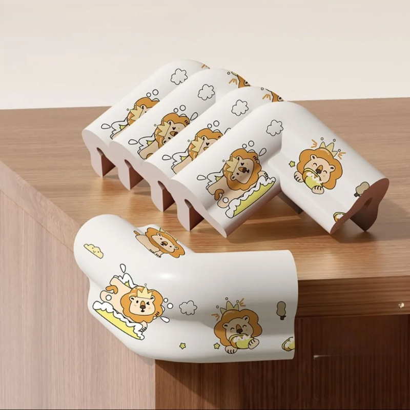 Desk Edge Guard Set – Sicher & sanft – Eckenschutz (5er-Set) Löwe / Grau | Pädagogisches Holzspielzeug von Mein Kleines Baby