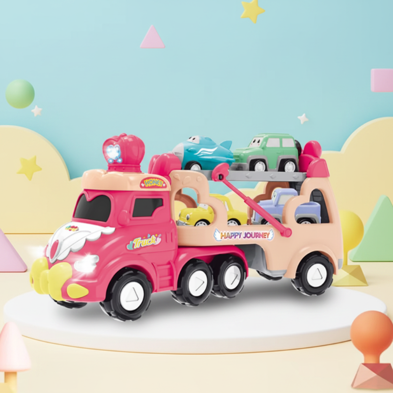 DinoDrive – Kreativ & abenteuerlich – 5-in-1-Lkw-Spielset Rosa Lkw | Pädagogisches Holzspielzeug von Mein Kleines Baby