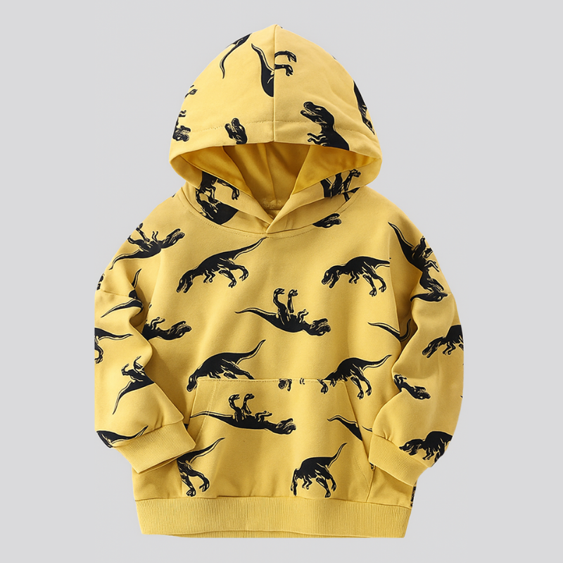 DinoStyle– Warm&atmungsaktiv– Hoodie mit Triceratops-Print Gelb / 90 (2–3 Jahre) | Pädagogisches Holzspielzeug von Mein Kleines Baby