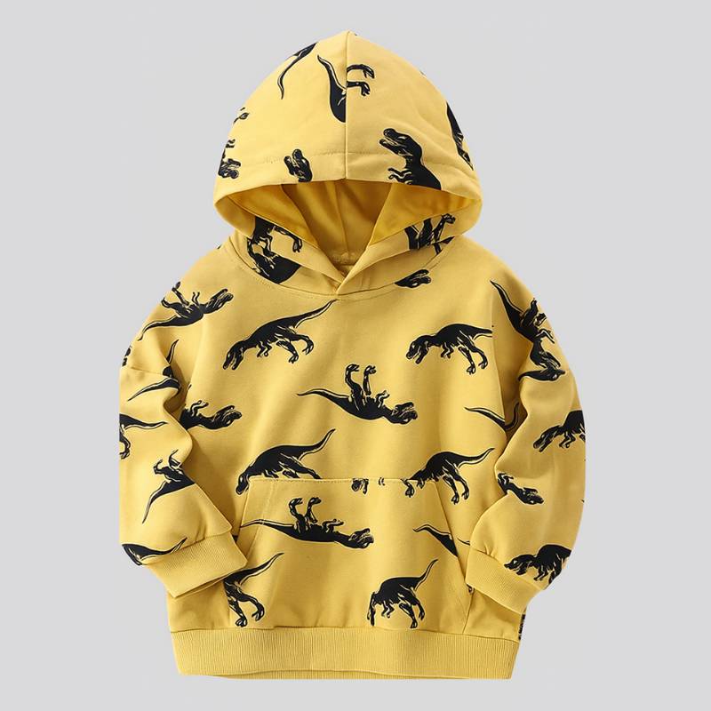 DinoStyle– Warm&atmungsaktiv– Hoodie mit Triceratops-Print Gelb / 90 (2–3 Jahre) | Pädagogisches Holzspielzeug von Mein Kleines Baby