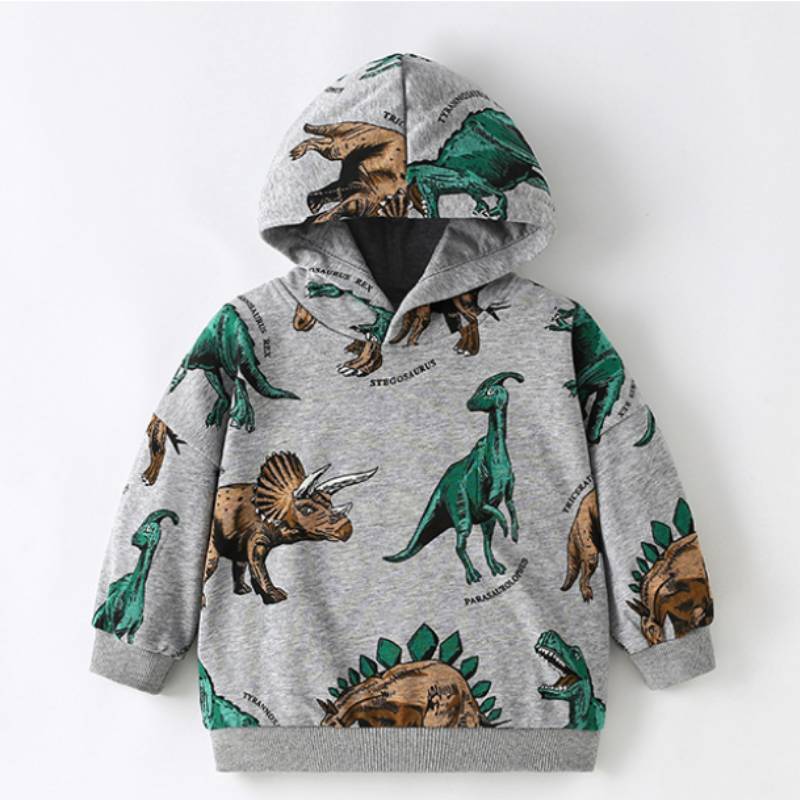 DinoStyle– Warm&atmungsaktiv– Hoodie mit Triceratops-Print Grau / 140 (7–8 Jahre) | Pädagogisches Holzspielzeug von Mein Kleines Baby