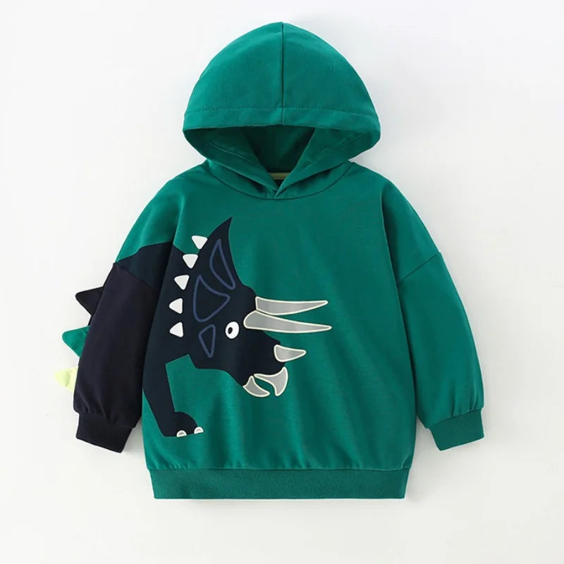 DinoStyle– Warm&atmungsaktiv– Hoodie mit Triceratops-Print Grün / 130 (6–7 Jahre) | Pädagogisches Holzspielzeug von Mein Kleines Baby