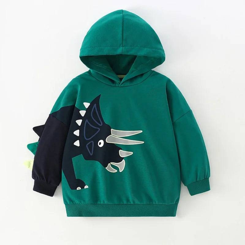 DinoStyle– Warm&atmungsaktiv– Hoodie mit Triceratops-Print Grün / 130 (6–7 Jahre) | Pädagogisches Holzspielzeug von Mein Kleines Baby