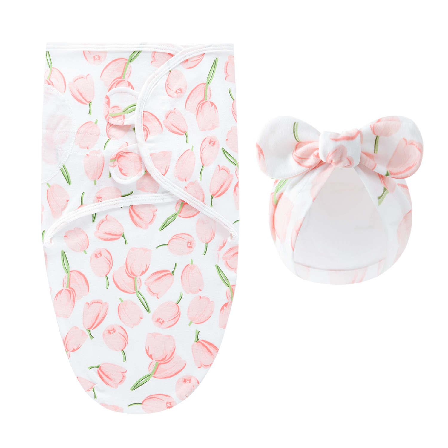 DreamNest– Ruhe&Komfort– Luxuriöses Wickeltuch mit Mütze Pfirsichtulpen | Pädagogisches Holzspielzeug von Mein Kleines Baby
