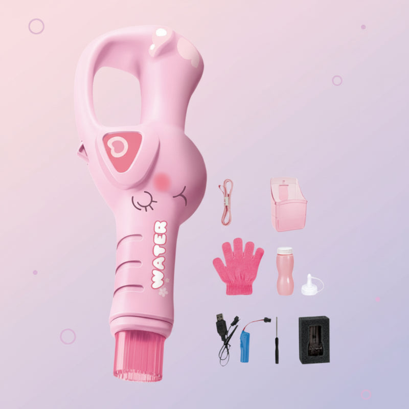 Electric Bubble Maker– wiederaufladbar&mit Licht für Kinder Rosa | Pädagogisches Holzspielzeug von Mein Kleines Baby