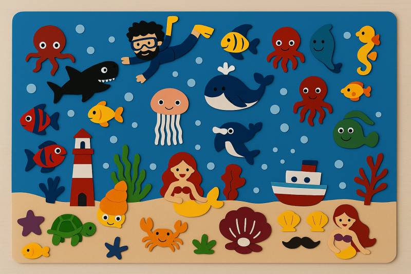 FeltBoard™ - Unendlicher Entdeckungs- und Spielspaß! - Filzbrett Unterwasserwelt | Pädagogisches Holzspielzeug von Mein Kleines Baby