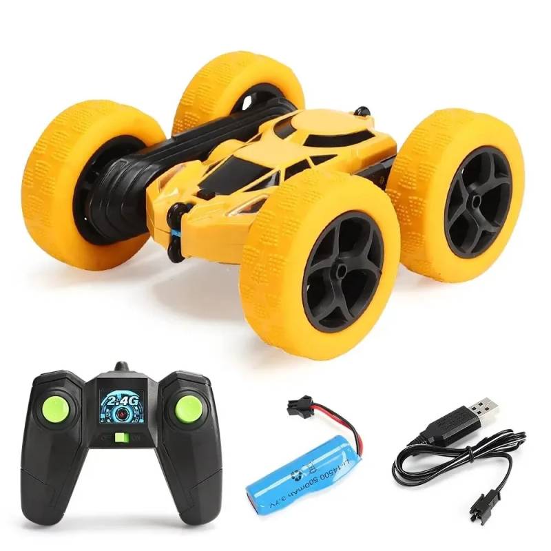 Flip Xtreme Auto™ – Rollen en Racen – RC Stunt Auto Gelb | Pädagogisches Holzspielzeug von Mein Kleines Baby