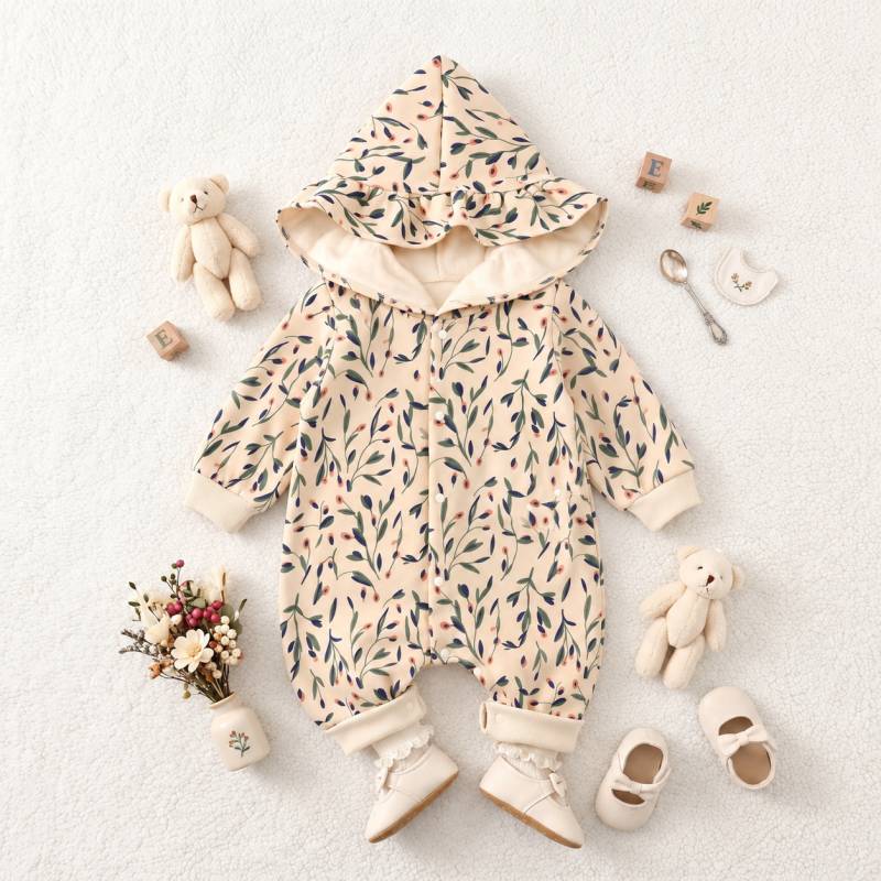 FloraCozy – Weich & warm – Winter-Strampler für Baby-Mädchen mit Blumenmuster 73 (6–9 Monate) | Pädagogisches Holzspielzeug von Mein Kleines Baby