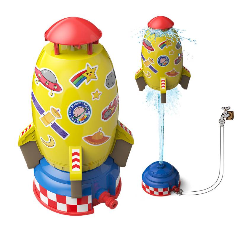 Flying Water Rocket™ - Spritziges Abenteuer - Wasserspritzrakete Gelb - Inkl. GRATIS 3-Meter-Gartenschlauch | Pädagogisches Holzspielzeug von Mein Kleines Baby