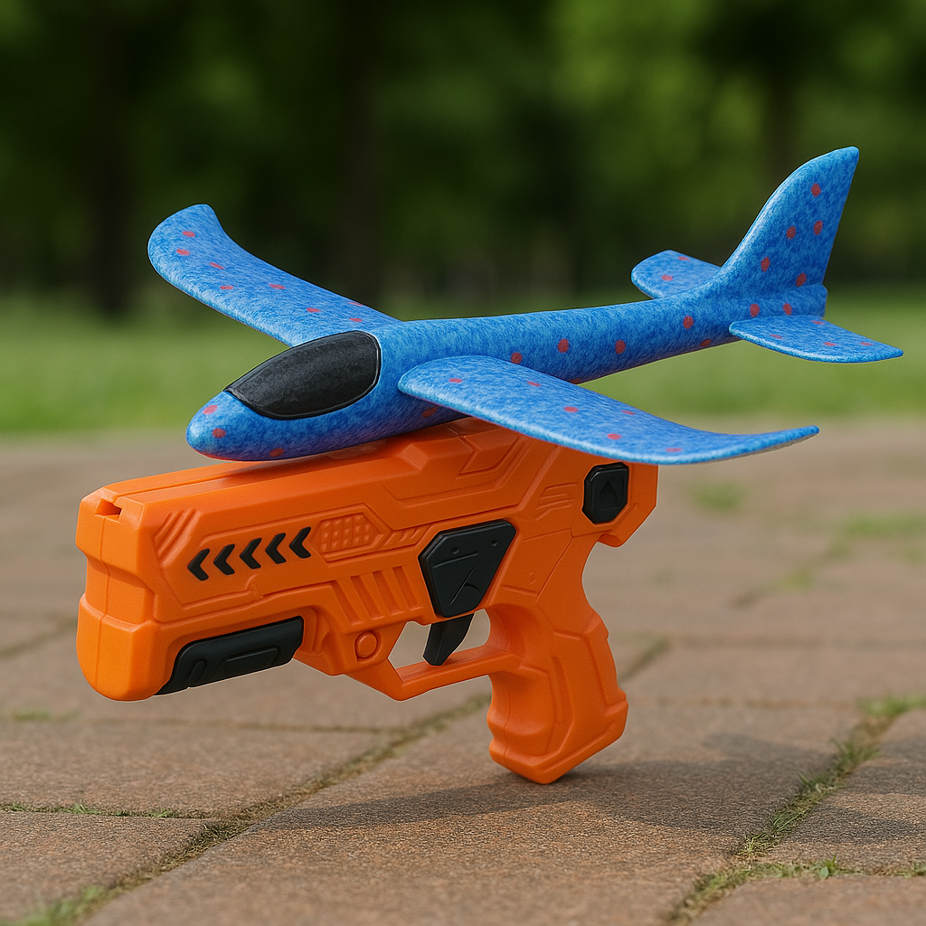 Foam Plane Launcher™ – Lassen Sie es fliegen – Flugzeug-Shooter Rot | Pädagogisches Holzspielzeug von Mein Kleines Baby