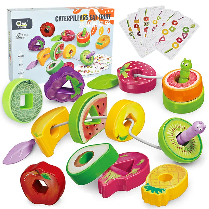 Fruit Lacing Game™ – Feinmotorik - Fruchtperlen Spielzeug | Pädagogisches Holzspielzeug von Mein Kleines Baby