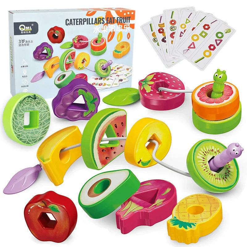 Fruit Lacing Game™ – Feinmotorik - Fruchtperlen Spielzeug | Pädagogisches Holzspielzeug von Mein Kleines Baby