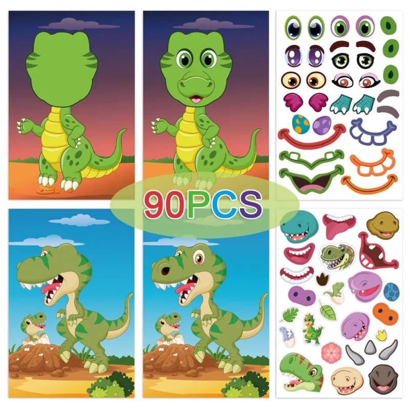 Funny Faces™ – Tierischer Spaß&Klebespaß – Wiederverwendbares Aufkleberbuch Dinos - 90 Aufkleber | Pädagogisches Holzspielzeug von Mein Kleines Baby