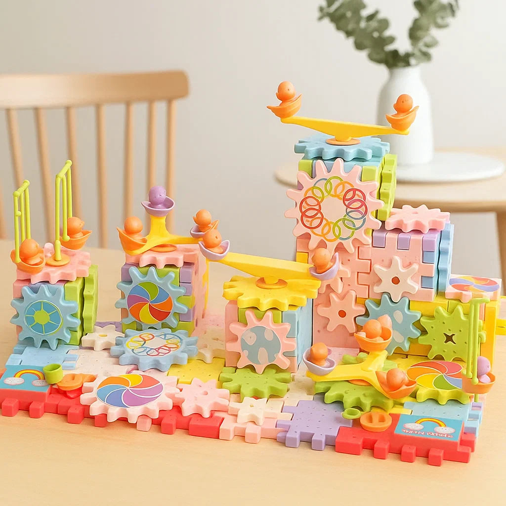 GearTrack– Elektrisch&Pädagogisch – Bausteine-Spielset 166 Stück | Pädagogisches Holzspielzeug von Mein Kleines Baby