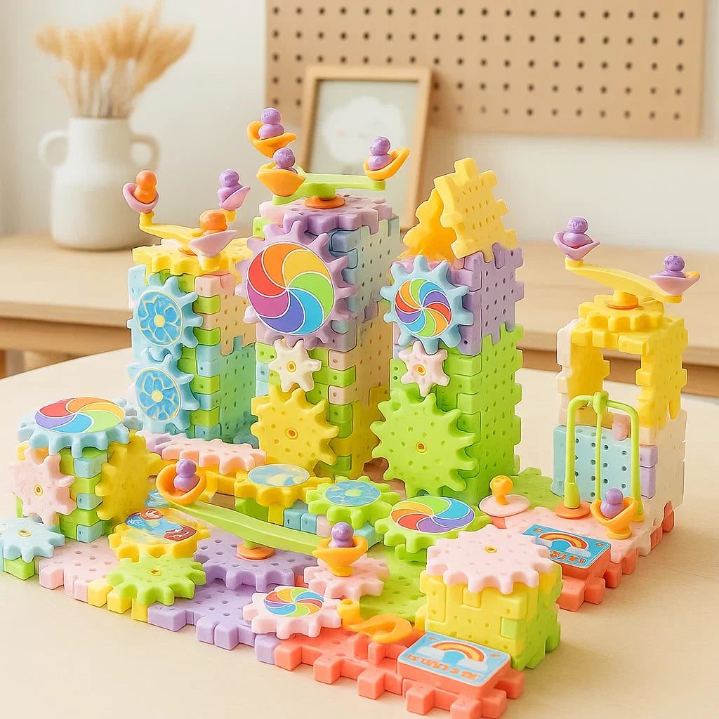 GearTrack– Elektrisch&Pädagogisch – Bausteine-Spielset 191 Stück | Pädagogisches Holzspielzeug von Mein Kleines Baby