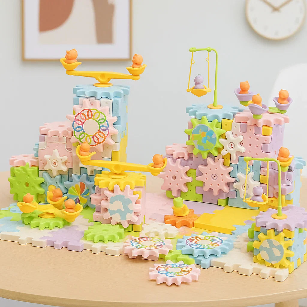 GearTrack– Elektrisch&Pädagogisch – Bausteine-Spielset 249 Stück | Pädagogisches Holzspielzeug von Mein Kleines Baby