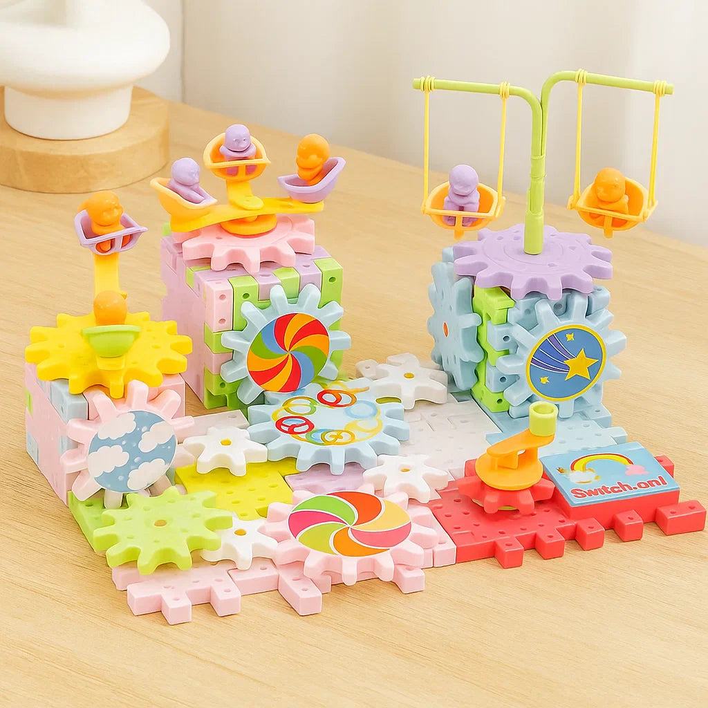 GearTrack– Elektrisch&Pädagogisch – Bausteine-Spielset 83 Stück | Pädagogisches Holzspielzeug von Mein Kleines Baby