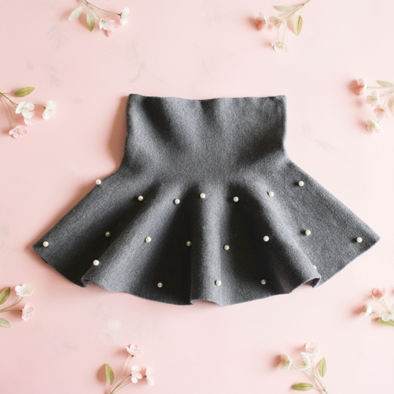 Girls Knitted Skirt – Komfort & Stil – Kinderrock Grau / Verstreute Perlen / 120 (3–4 Jahre) | Pädagogisches Holzspielzeug von Mein Kleines Baby