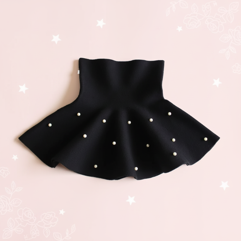 Girls Knitted Skirt – Komfort & Stil – Kinderrock Schwarz / Verstreute Perlen / 120 (3–4 Jahre) | Pädagogisches Holzspielzeug von Mein Kleines Baby