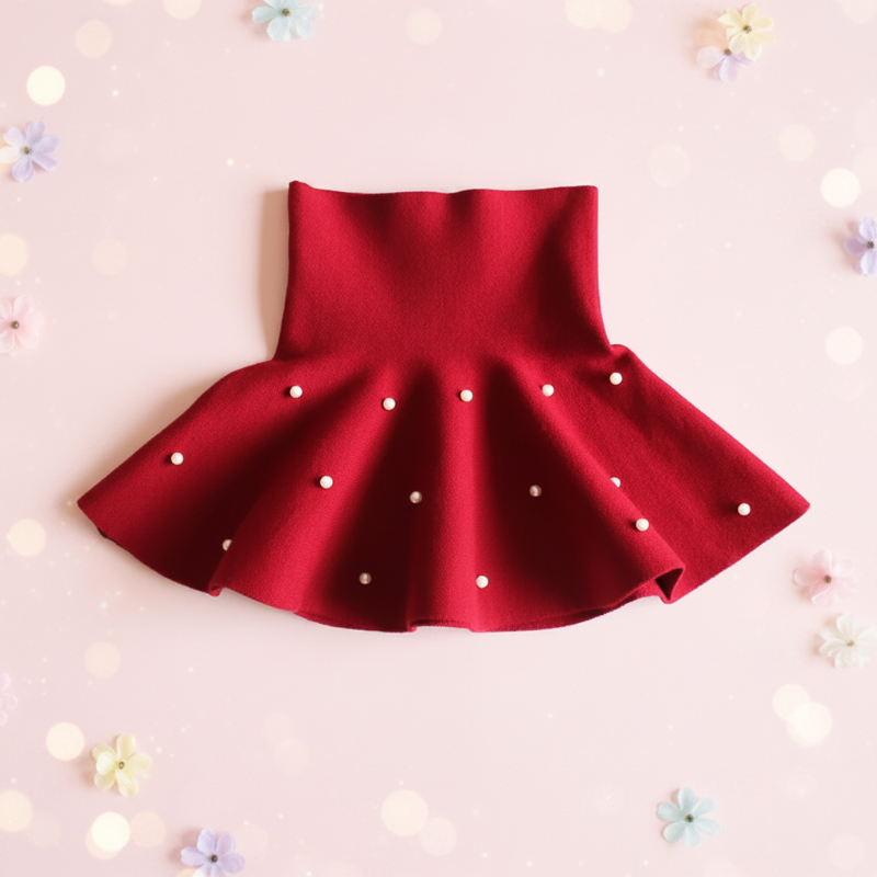 Girls Knitted Skirt – Komfort & Stil – Kinderrock Weinrot / Verstreute Perlen / 130 (4–5 Jahre) | Pädagogisches Holzspielzeug von Mein Kleines Baby