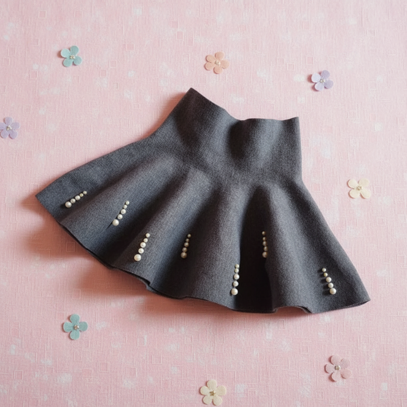 Girls Knitted Skirt – Komfort & stil – Børneskørt Grå / Perleprik / 140 (6–7 år) | Pädagogisches Holzspielzeug von Mein Kleines Baby