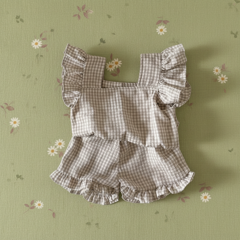 Girls Ruffle Tee – Luftig & Niedlich – Kinder-Set Kaffee / 73 (6–9 Monate) | Pädagogisches Holzspielzeug von Mein Kleines Baby